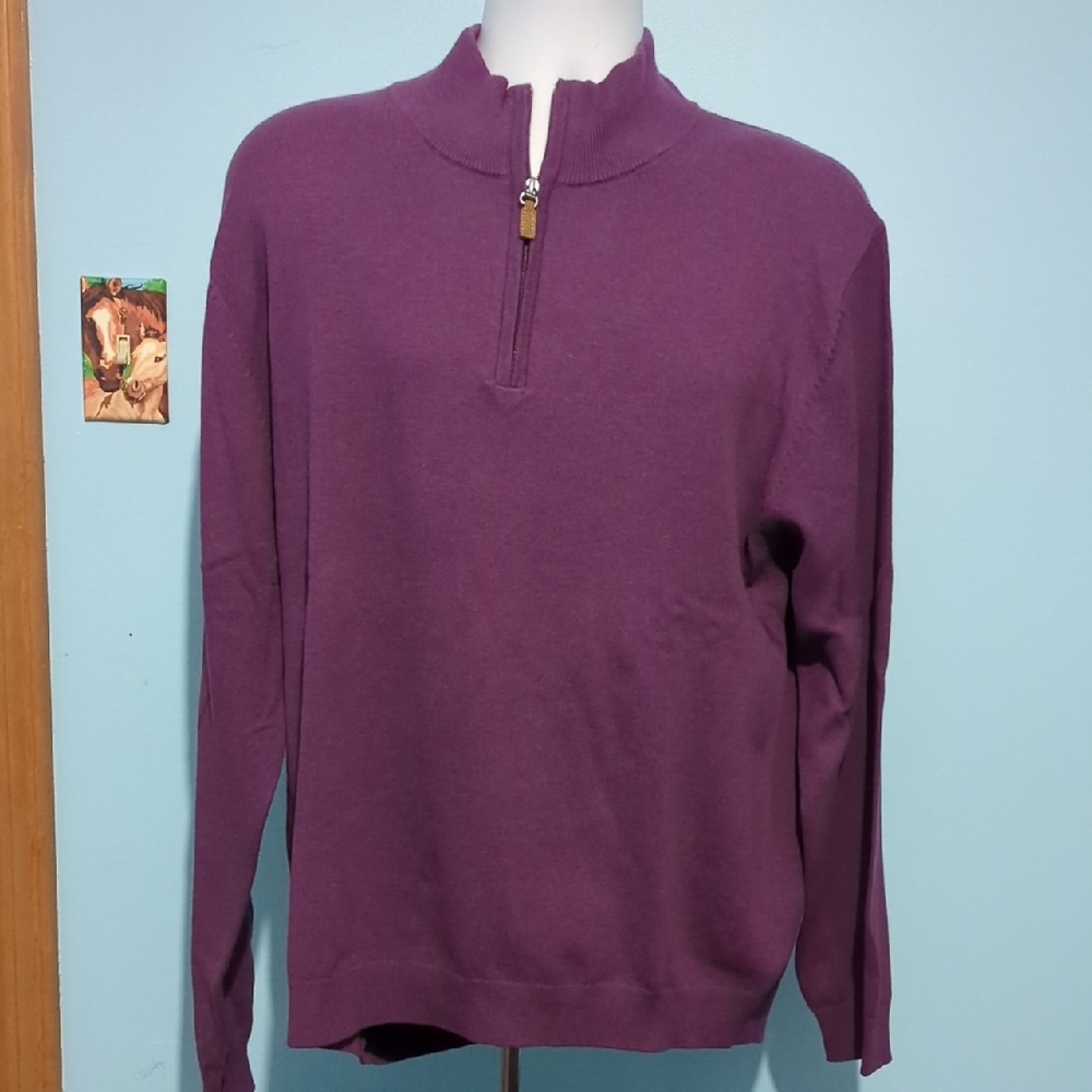 Roundtree & Yorke Men's Zip-Up Sweater in Deep Purple